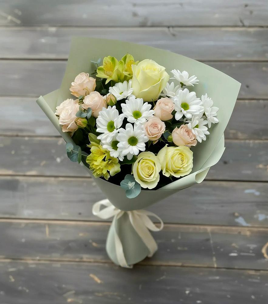 Букет цветов из: Альстромерии, Розы и Хризантемы в Подосинки
