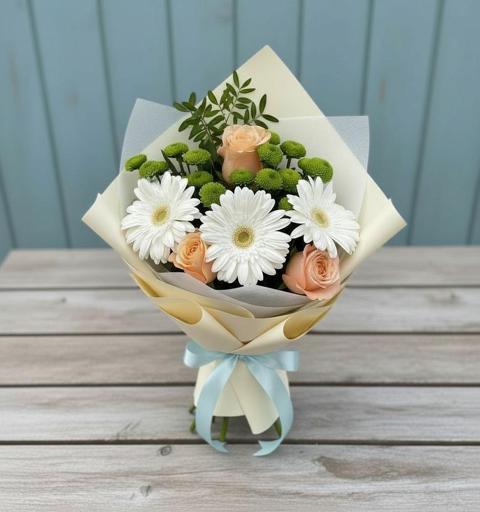 Букет цветов из: Герберы, Розы и Хризантемы в Подосинки