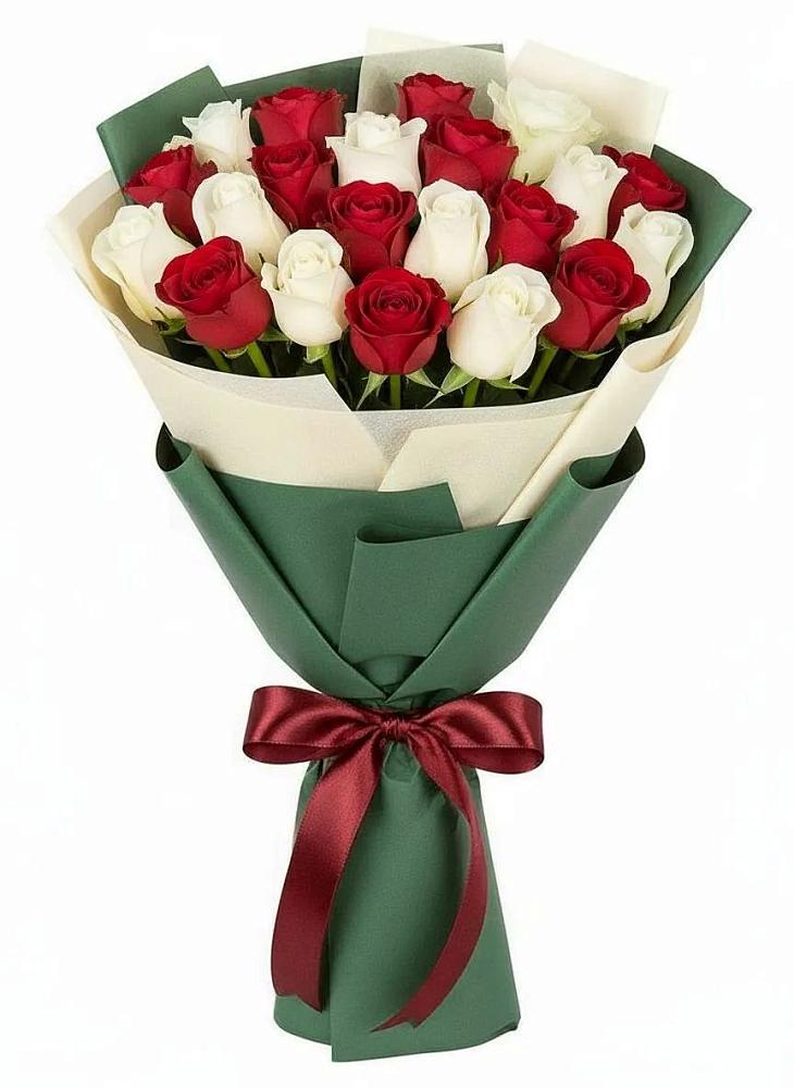 Букет Микс из красных и белых роз в Подосинки