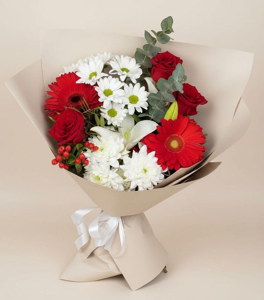 Букет цветов из: Розы, Хризантемы, Герберы и Лилии в Подосинки