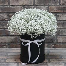 Цветочная композиция из Гипсофила в шляпной коробке в Подосинки